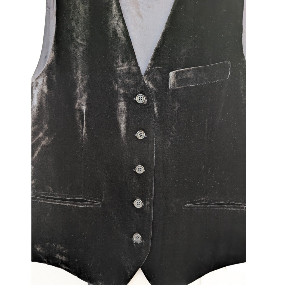 DKNY Jeans Velvet Vest Black Silk Blend Button Front 90s Grunge Small - Picture 3 of 6